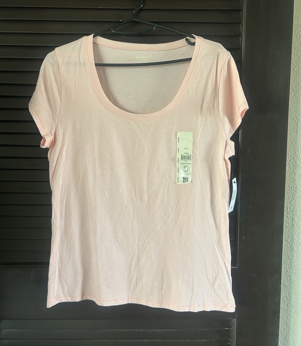 No Boundaries Women's L Pink Solid Scoop Neck Short Sleeve Pullover T-Shirt